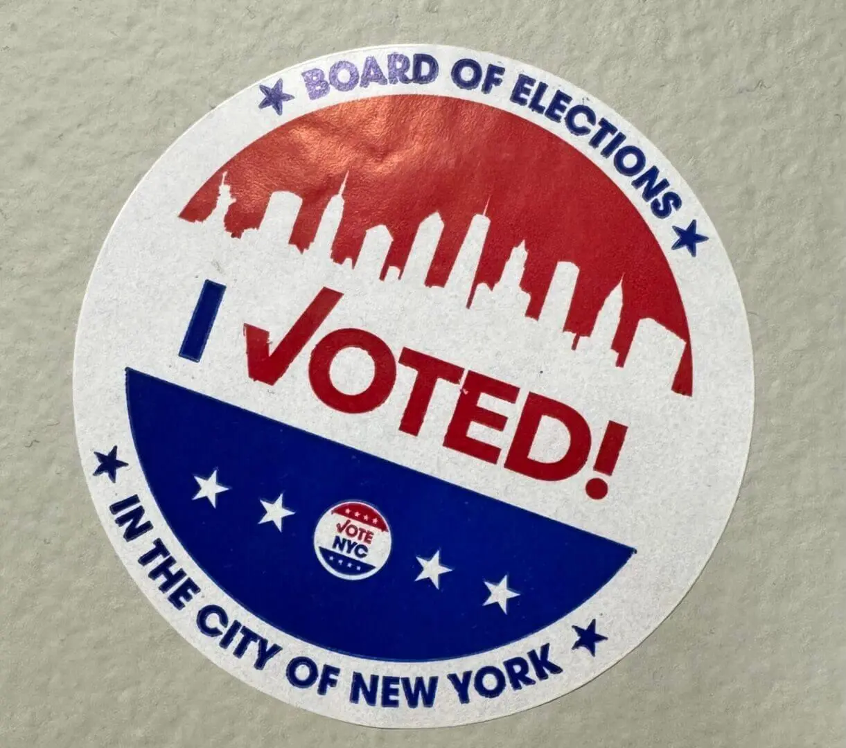 I voted sticker from New York City Board of Elections.