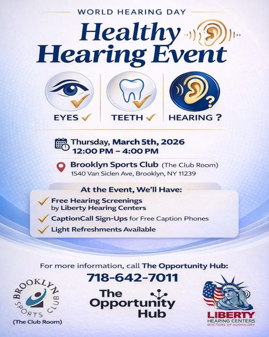 Healthy Hearing Event flyer with event details.