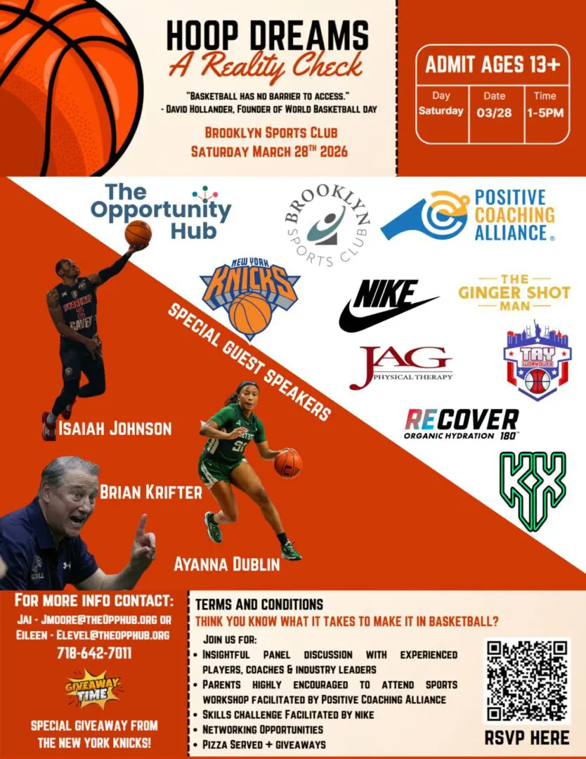 Basketball event poster with special guest speakers.