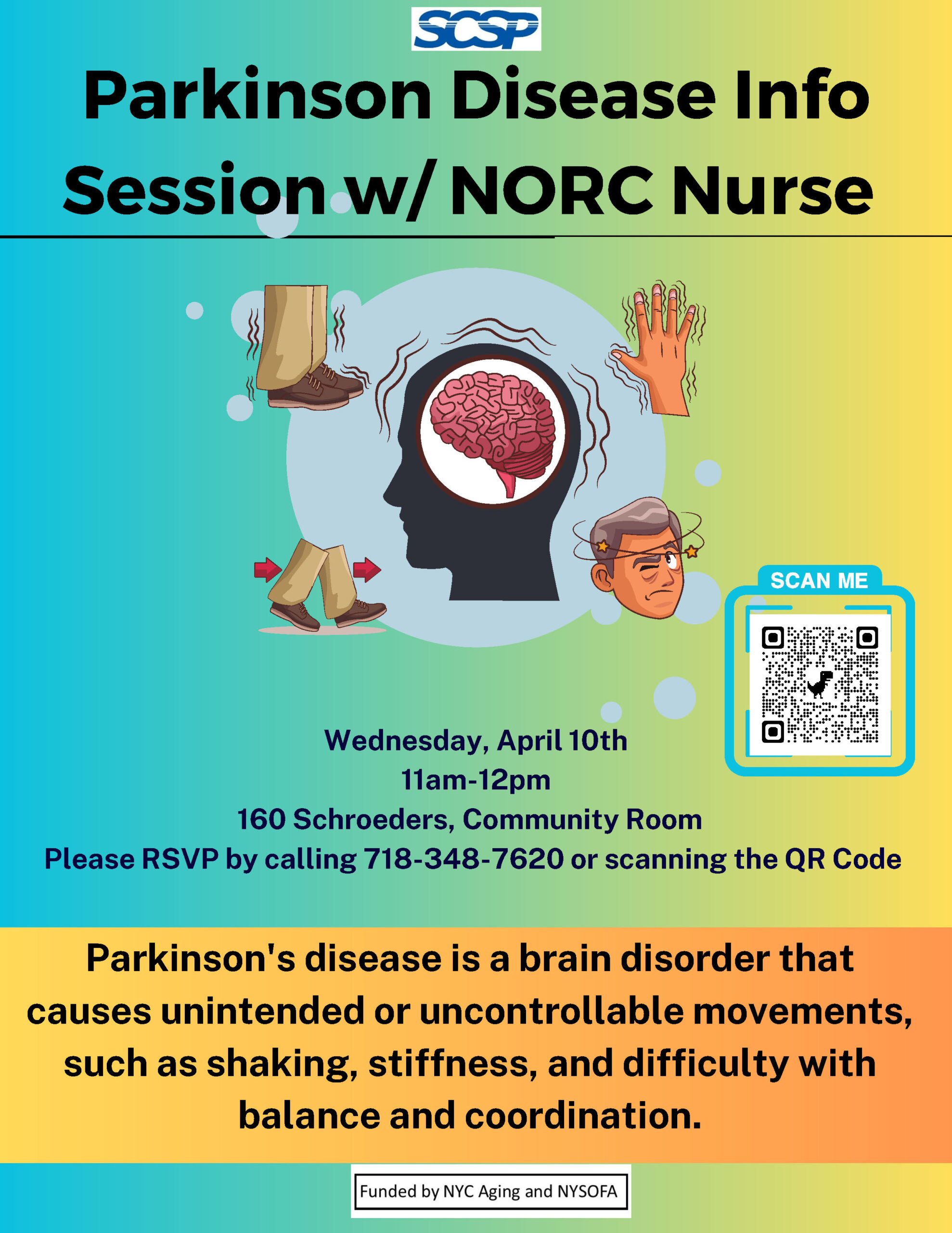 Parkinson Disease Flyer Information Session Flyer with NORC Nurse